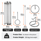 5-Piece Stainless Steel 360° Rolling Grill Basket Kit - Large 30 x9cm Rotating BBQ Mesh Cylinder with Locking Lid and Grill Accessories for Outdoor Camping