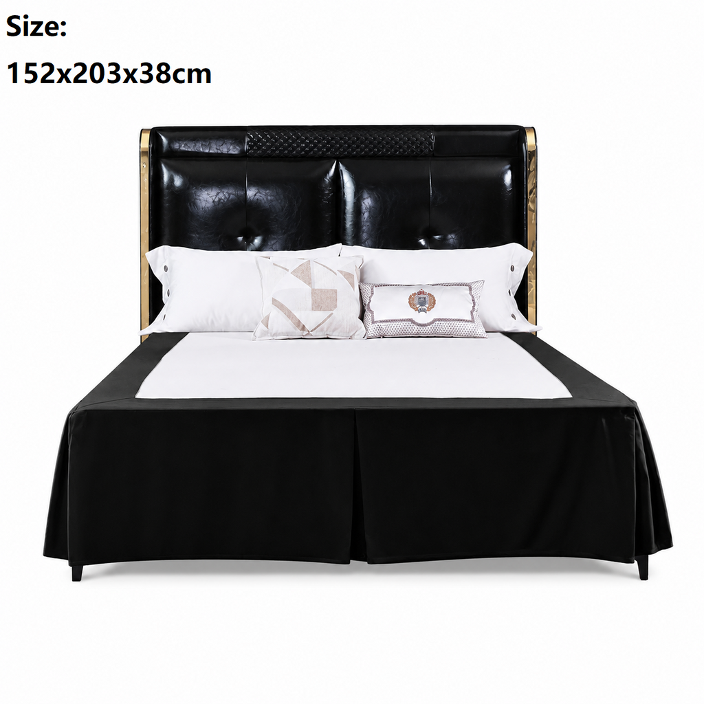 Black 152x203x38cm Elastic Bed Skirt - Thickened Polyester Fitted Valance with Double-Layer High-Stretch Band, Wrinkle-Resistant Drop