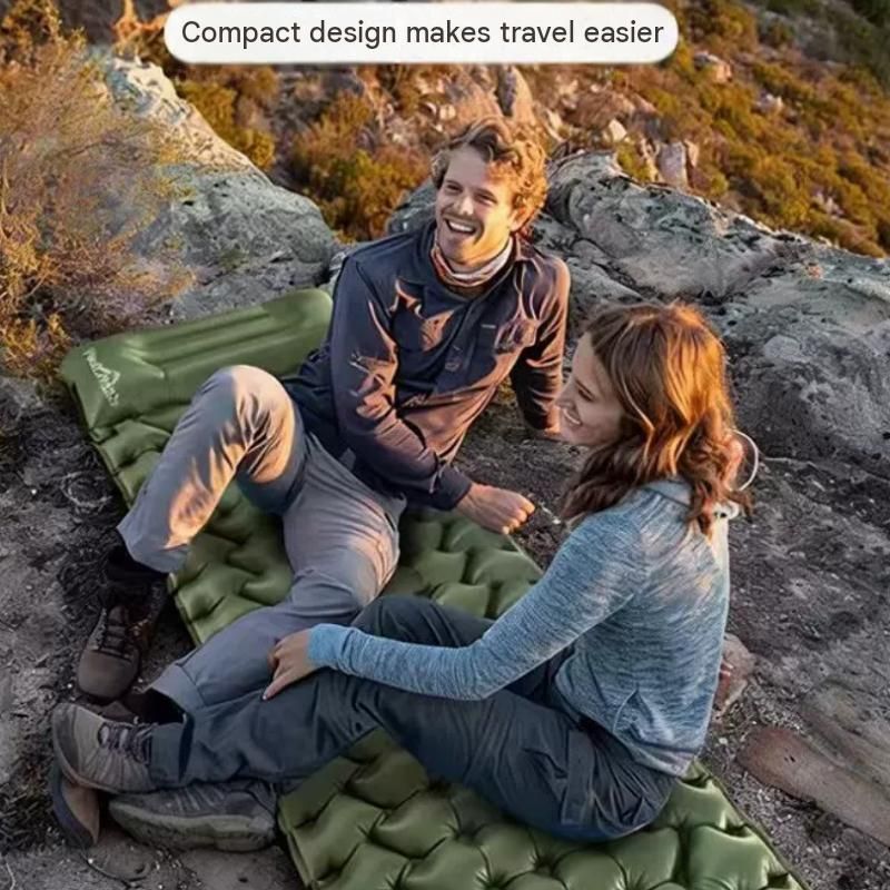Black Single Outdoor Foot Pump Inflatable Sleeping Pad （190 x 60 x 5 cm ）- 40D Nylon Camping Air Mattress with Built-in Pillow and Double Valve - Portable Moisture Proof Mat for Hiking Backpacking