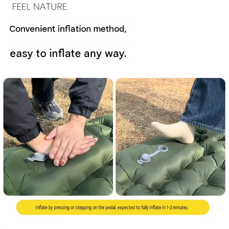 Blue Single Outdoor Foot Pump Inflatable Sleeping Pad （190 x 60 x 5 cm ）- 40D Nylon Camping Air Mattress with Built-in Pillow and Double Valve - Portable Moisture Proof Mat for Hiking Backpacking