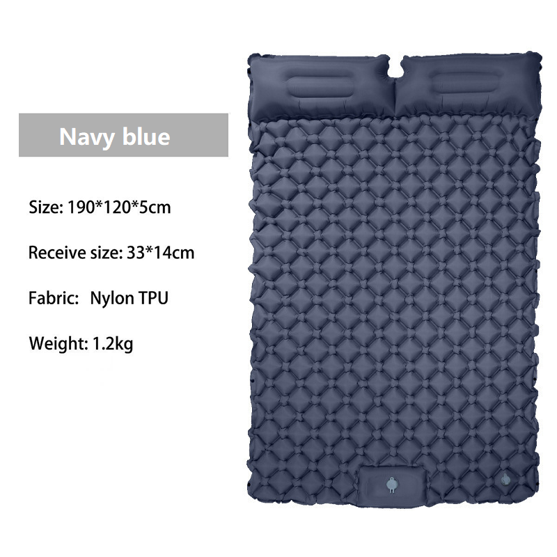 Double Outdoor Foot Pump Inflatable Sleeping Pad （190 x 120 x 5 cm）- 40D Nylon Camping Air Mattress with Built-in Pillow and Double Valve - Portable Moisture Proof Mat for Hiking Backpacking