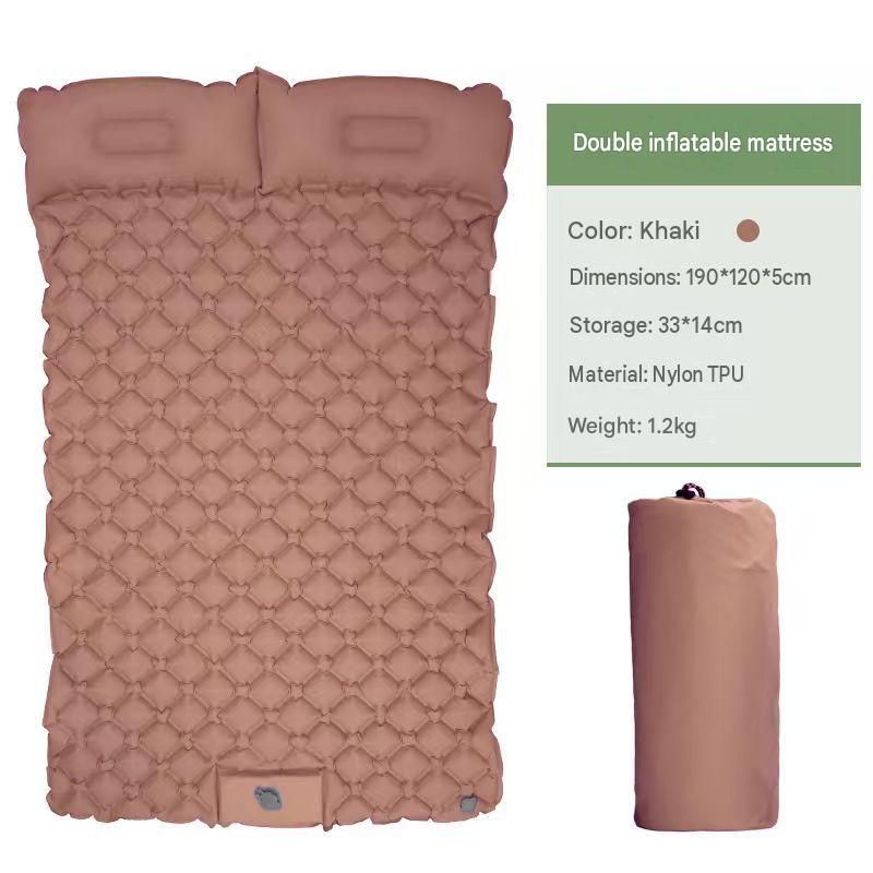 Double Outdoor Foot Pump Inflatable Sleeping Pad （190 x 120 x 5 cm）- 40D Nylon Camping Air Mattress with Built-in Pillow and Double Valve - Portable Moisture Proof Mat for Hiking Backpacking
