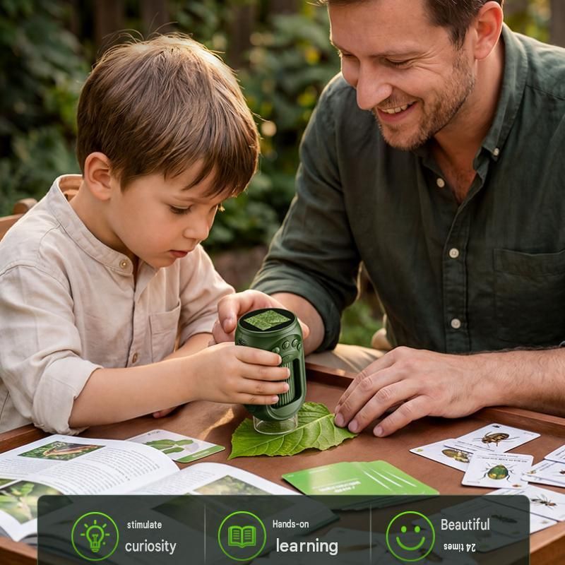 Dark green Portable Digital Microscope for - 1000x Magnification, 1.54 Inch Screen, 8 LED Lights, Photo & Video Recording, STEM Science Exploration Tool，Suitable as a gift