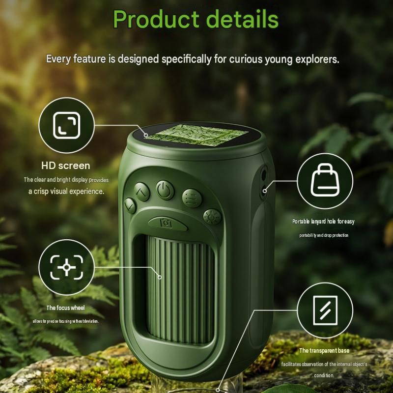 Dark green Portable Digital Microscope for - 1000x Magnification, 1.54 Inch Screen, 8 LED Lights, Photo & Video Recording, STEM Science Exploration Tool，Suitable as a gift