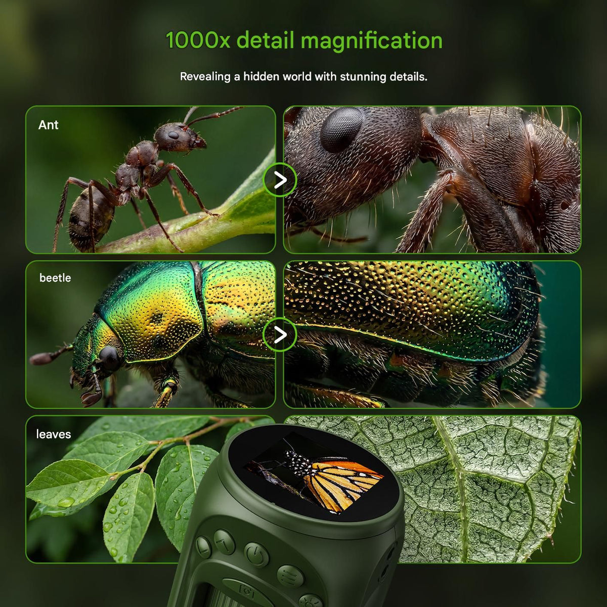 Blue Portable Digital Microscope - 1000x Magnification, 1.54 Inch Screen, 8 LED Lights, Photo & Video Recording, STEM Science Exploration Tool，Suitable as a gift