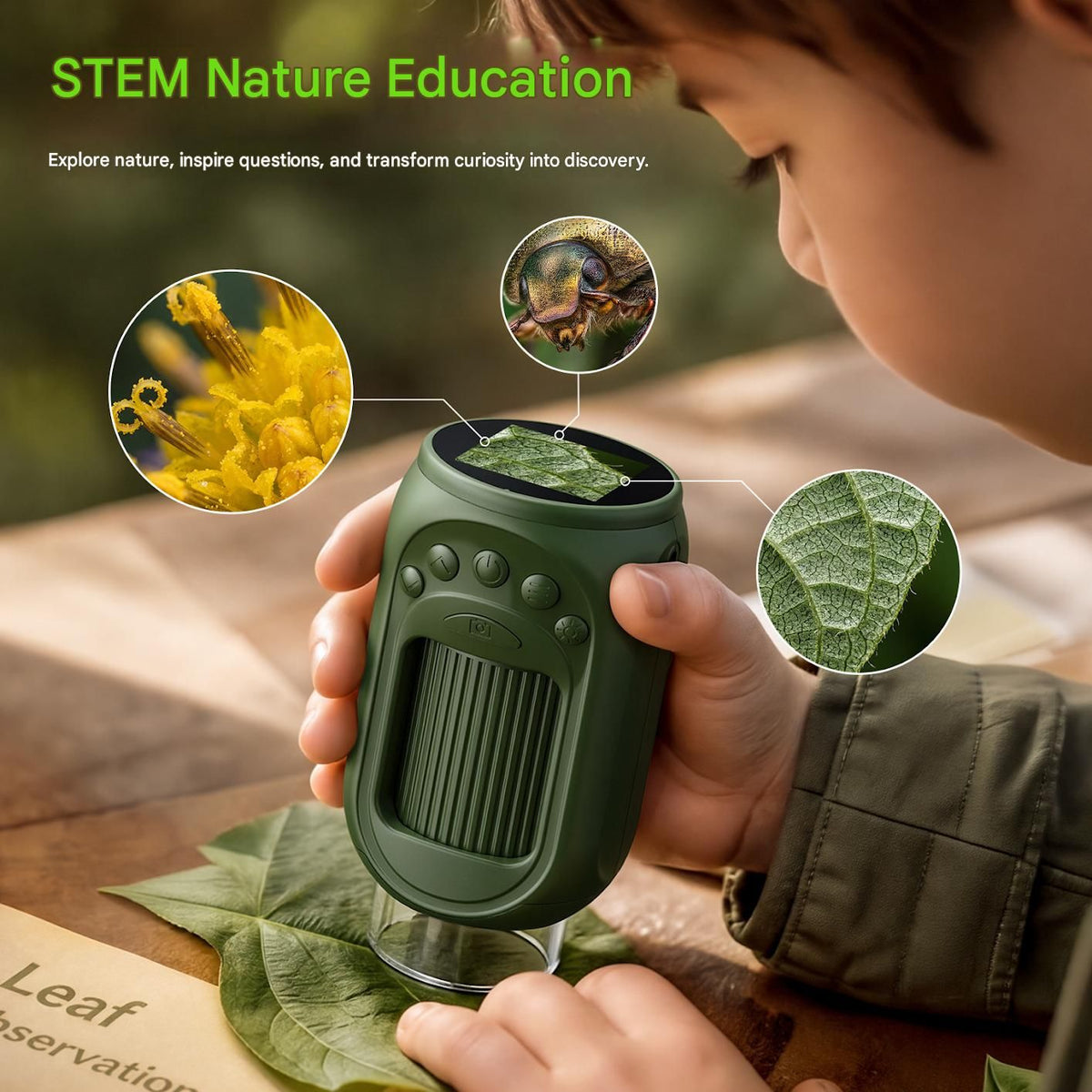 White Portable Digital Microscope - 1000x Magnification, 1.54 Inch Screen, 8 LED Lights, Photo & Video Recording, STEM Science Exploration Tool，Suitable as a gift