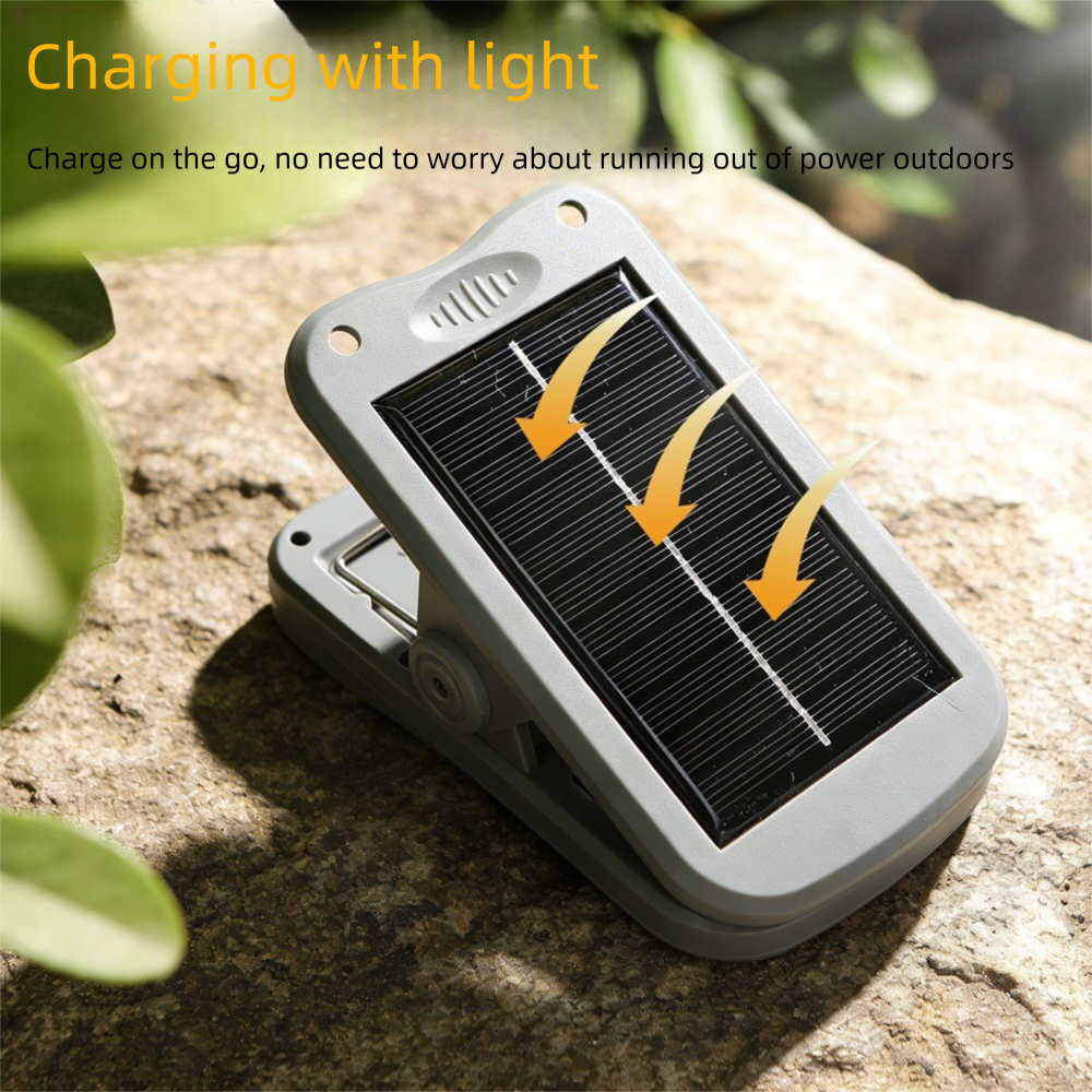 Solar Camping Lantern with Clip Grey- 2000mAh USB and Solar Rechargeable, Waterproof Portable Tent Light with Digital Display for Outdoor Hiking Emergency