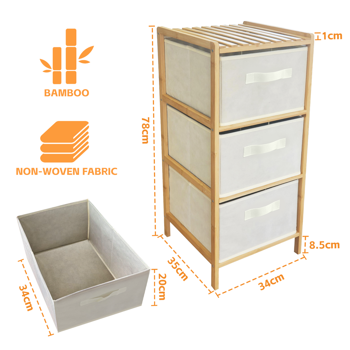 3 Drawer Bammboo Storage Chest