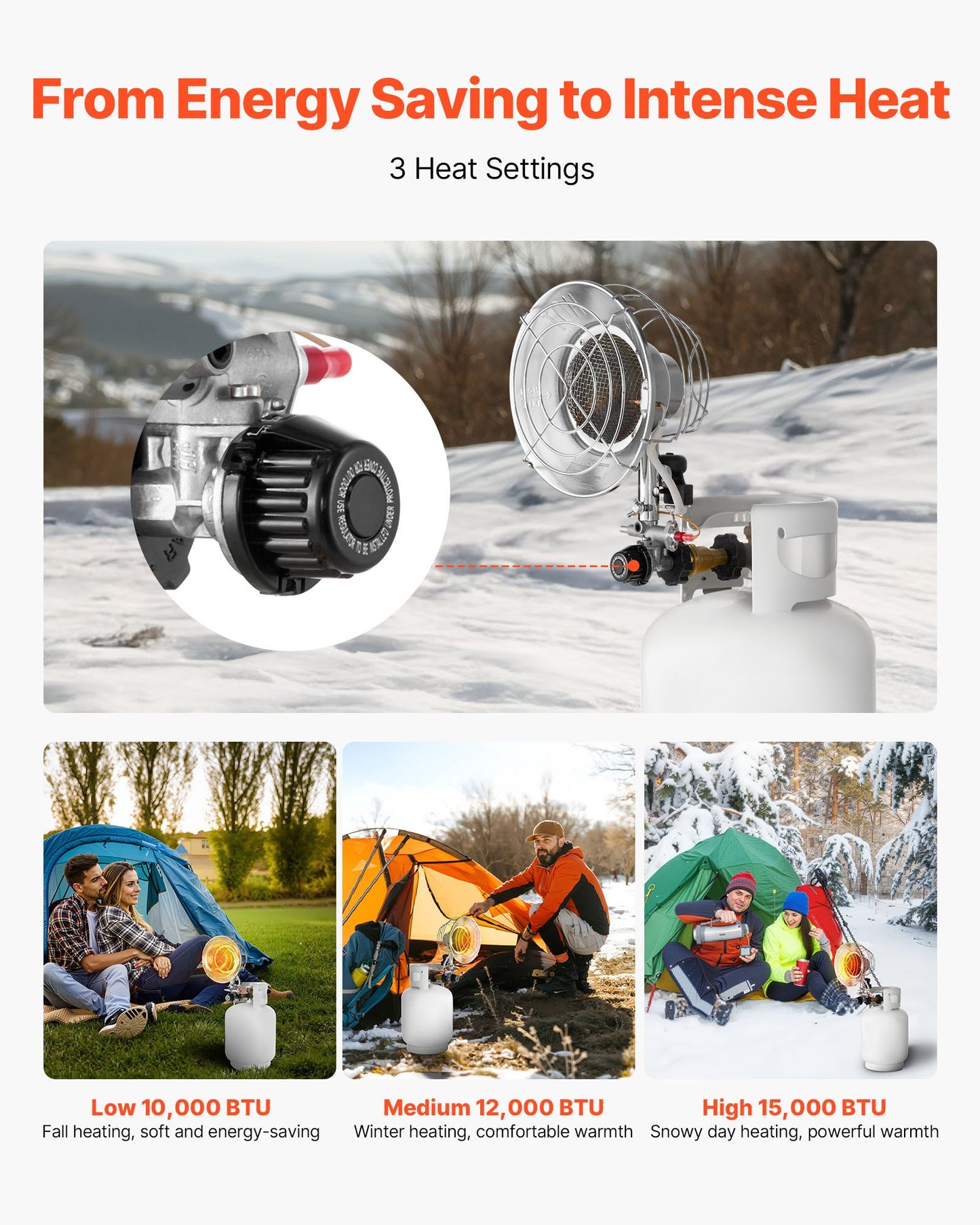 Propane Tank Top Heater with Portable Trolley, 15000 BTU Rapid Heating 180-Degree Infrared Radiant Tank Top Gas Heater for 9-18kg Propane Tanks, for Ice Fishing/ Hunting/Outdoor Single Burner