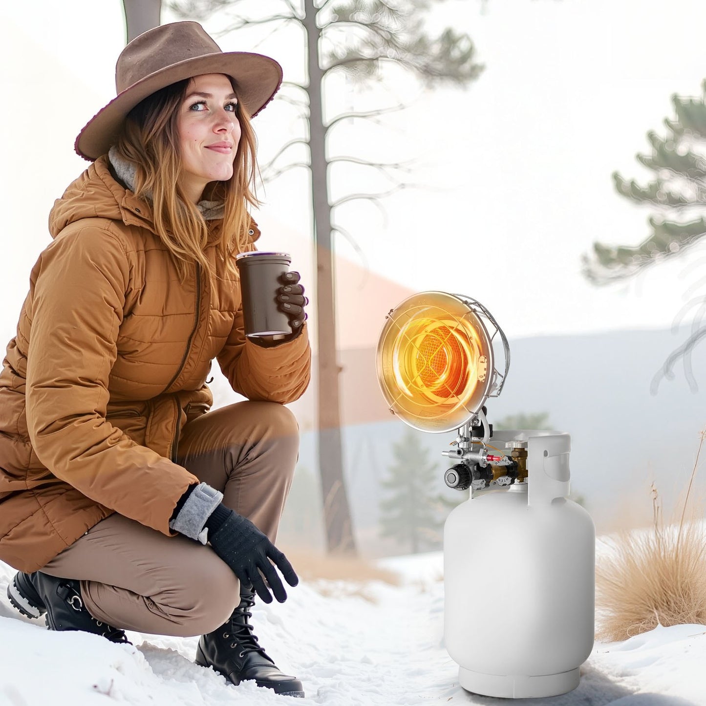 Propane Tank Top Heater with Portable Trolley, 15000 BTU Rapid Heating 180-Degree Infrared Radiant Tank Top Gas Heater for 9-18kg Propane Tanks, for Ice Fishing/ Hunting/Outdoor Single Burner