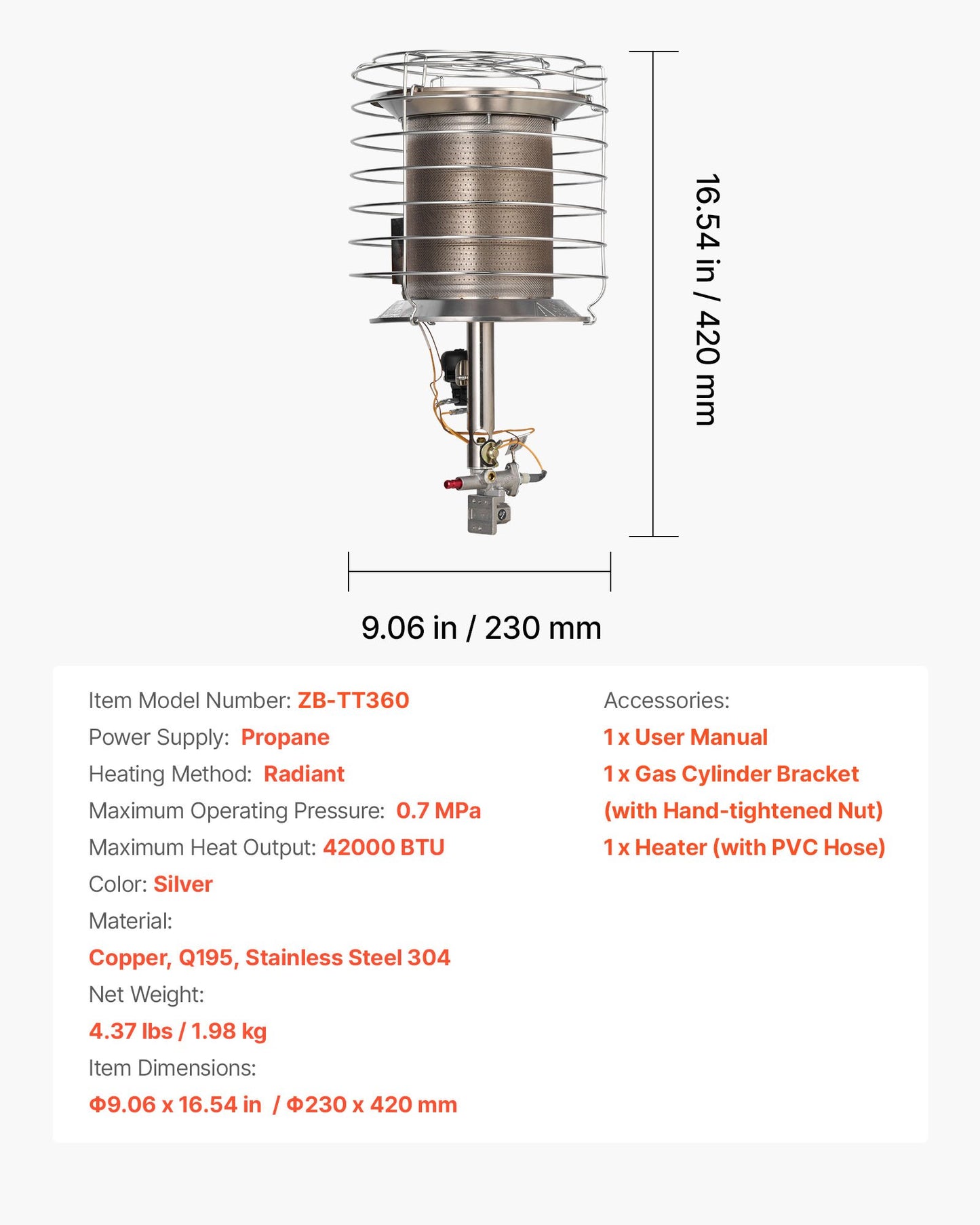 Propane Tank Top Heater, 42000 BTU Rapid Heating 360-Degree Infrared Radiant Tank Top Gas Heater, Stepless Temperature Adjustment for Ice Fishing/ Hunting/Outdoor Work, Single Burner