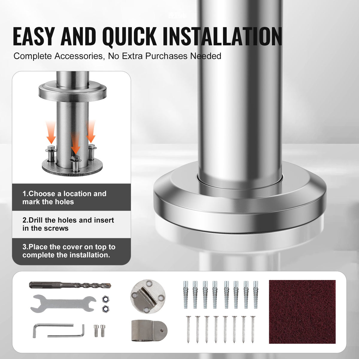 VEVOR Handrails for Outdoor Steps, 39.4in / 100cm Deck Railing Kit Wall Floor Mounted, Railings for Outside Steps with Installation Kit, Hand Rails for Seniors,Porch Railing & Deck Rail Kit, Silver