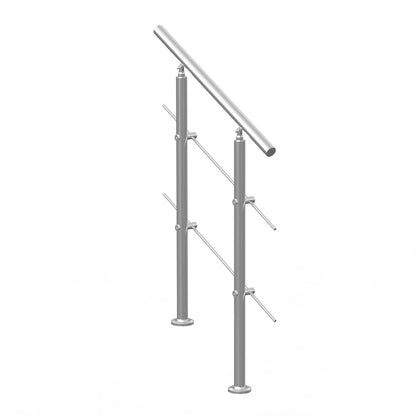 VEVOR Handrails for Outdoor Steps, 31.5in Length 2 Crossbars Stair Hand Rail Kit, Transitional Stainless Steel Railings w/ Installation Kit, Double-column Staircase Handrails for Seniors,Porch & Deck