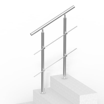 VEVOR Handrails for Outdoor Steps, 31.5in Length 2 Crossbars Stair Hand Rail Kit, Transitional Stainless Steel Railings w/ Installation Kit, Double-column Staircase Handrails for Seniors,Porch & Deck