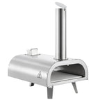 Pizza Oven Outdoor, 12" Pellet Pizza Oven, Portable Pizza-Stove with Built-in Thermometer, Wood Fired Stainless Steel Pizza-Maker, for Backyard, Camping, Pizza-Stone, Shovel, Carry Bag, Silver