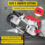 VEVOR Variable-Speed 127mm Deep Cut Portable Band Saw 220V 10Amp Motor Handheld