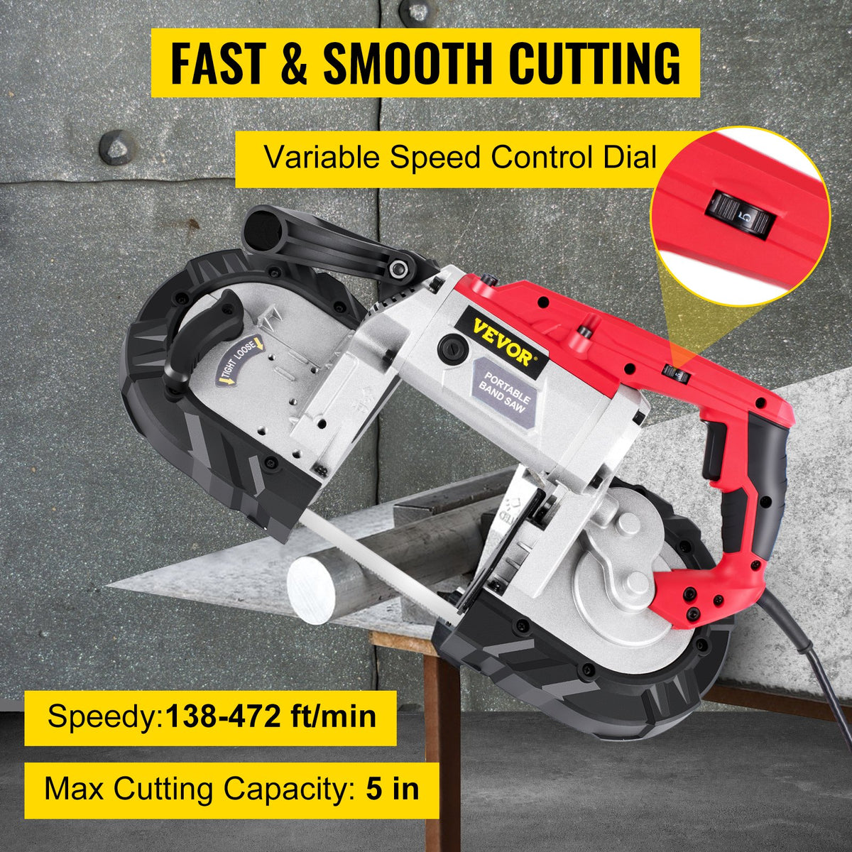 VEVOR Variable-Speed 127mm Deep Cut Portable Band Saw 220V 10Amp Motor Handheld