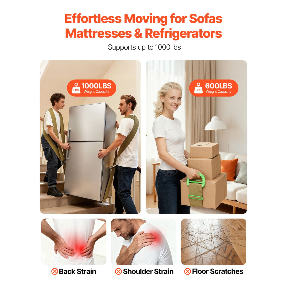 Moving Straps, 2-Person Lifting and Moving System with 2 Harness Straps, 1 Load-bearing Strap & 1 Handheld Strap, Adjustable Lifting Shoulder Straps Move Furniture Appliances Mattresses