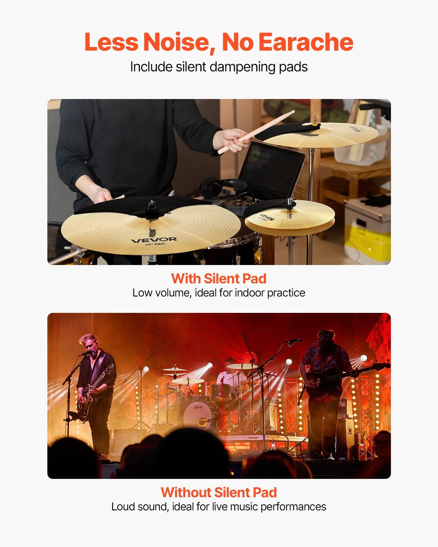 Cymbal Pack, 3 Pieces Cymbals for Drum Set, Alloy Cymbals Drum Set Includes 35.5 cm Hi-Hats, 40 cm Crash, 50.5 cm Ride, Drumsticks & Cymbal Bag, Alloy Cymbal Pack for Drummer, Bright Copper