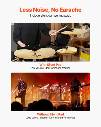 Cymbal Pack, 3 Pieces Cymbals for Drum Set, Alloy Cymbals Drum Set Includes 35.5 cm Hi-Hats, 40 cm Crash, 50.5 cm Ride, Drumsticks & Cymbal Bag, Alloy Cymbal Pack for Drummer, Bright Copper