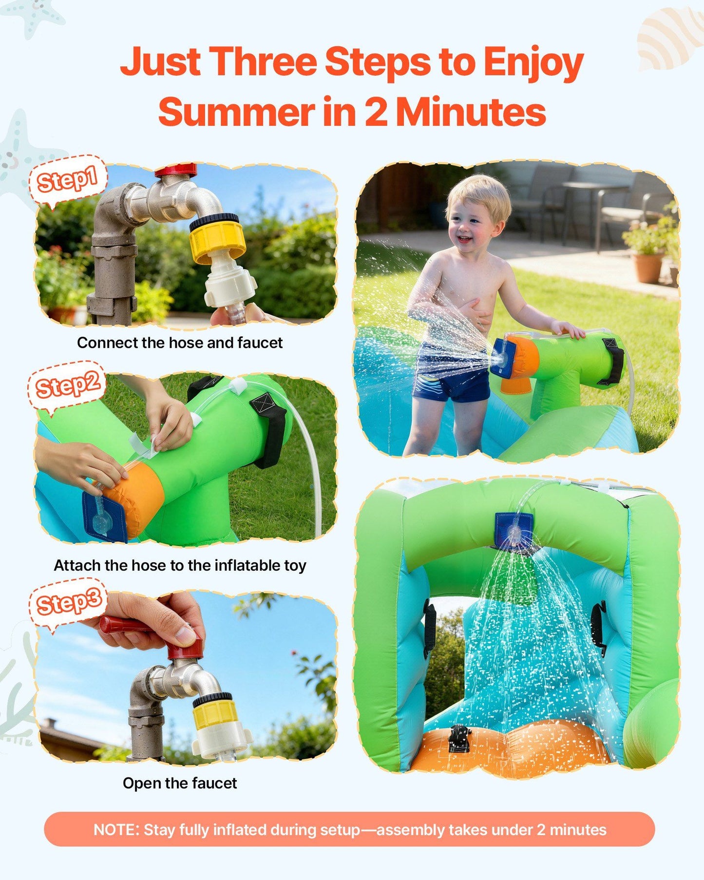Inflatable Bounce House, 3.4 x 3.74 x 2.13 m Inflatable Bounce House Water Slide, Bouncer Castle with Castle Bounces, Basketball Hoop, Splash Pool & Water Ring Toss, for 3 to 4 Kids Ages 3 to 8