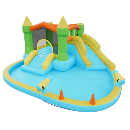 Inflatable Bounce House, 3.82 x 3.98 x 1.97 m Inflatable Bounce House Water Slide, Bouncer Castle with Castle Bounces, Basketball Hoop, Splash Pool & Water Ring Toss, for 3 to 4 Kids Ages 3 to 8