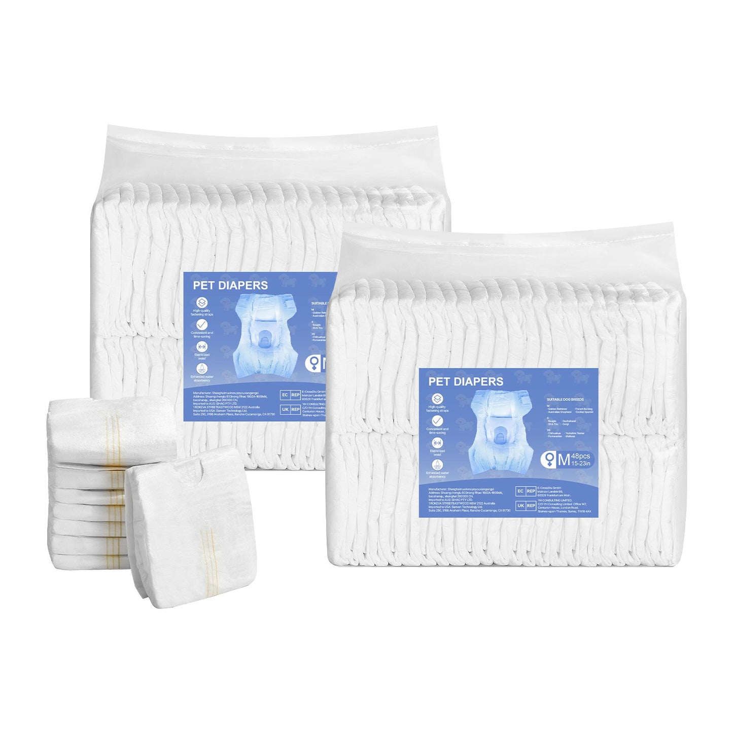Disposable Dog Diapers, Super Absorbent Female Dog Diapers, 360° Leak-Proof Female Doggy Pet Diaper with Wetness Indicator for Heat Period, Training, Incontinence - M, 96 Count (2 Packs of 48)
