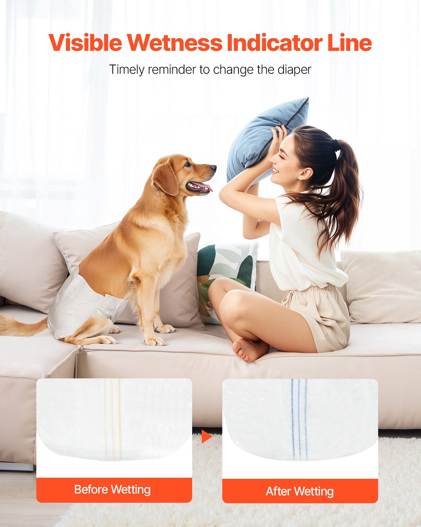 Disposable Dog Diapers, Super Absorbent Female Dog Diapers, 360° Leak-Proof Female Doggy Pet Diaper with Wetness Indicator for Heat Period, Training, Incontinence - M, 96 Count (2 Packs of 48)