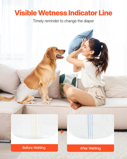 Disposable Dog Diapers, Super Absorbent Female Dog Diapers, 360° Leak-Proof Female Doggy Pet Diaper with Wetness Indicator for Heat Period, Training, Incontinence - M, 96 Count (2 Packs of 48)