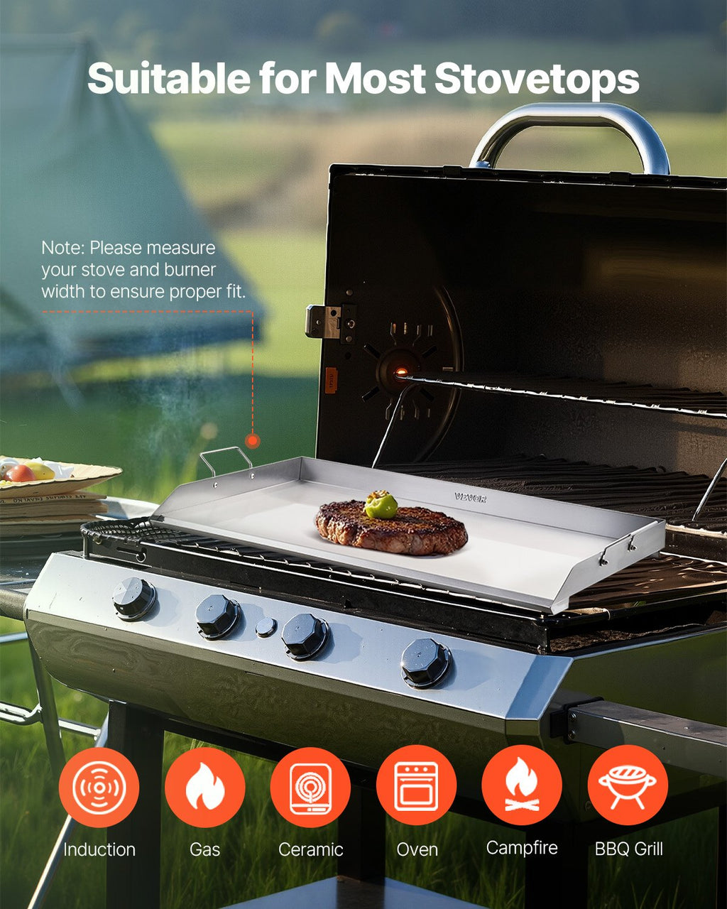 VEVOR 36x22 in Flat Top Griddle Stainless Steel Universal BBQ Grill Pan Cookware