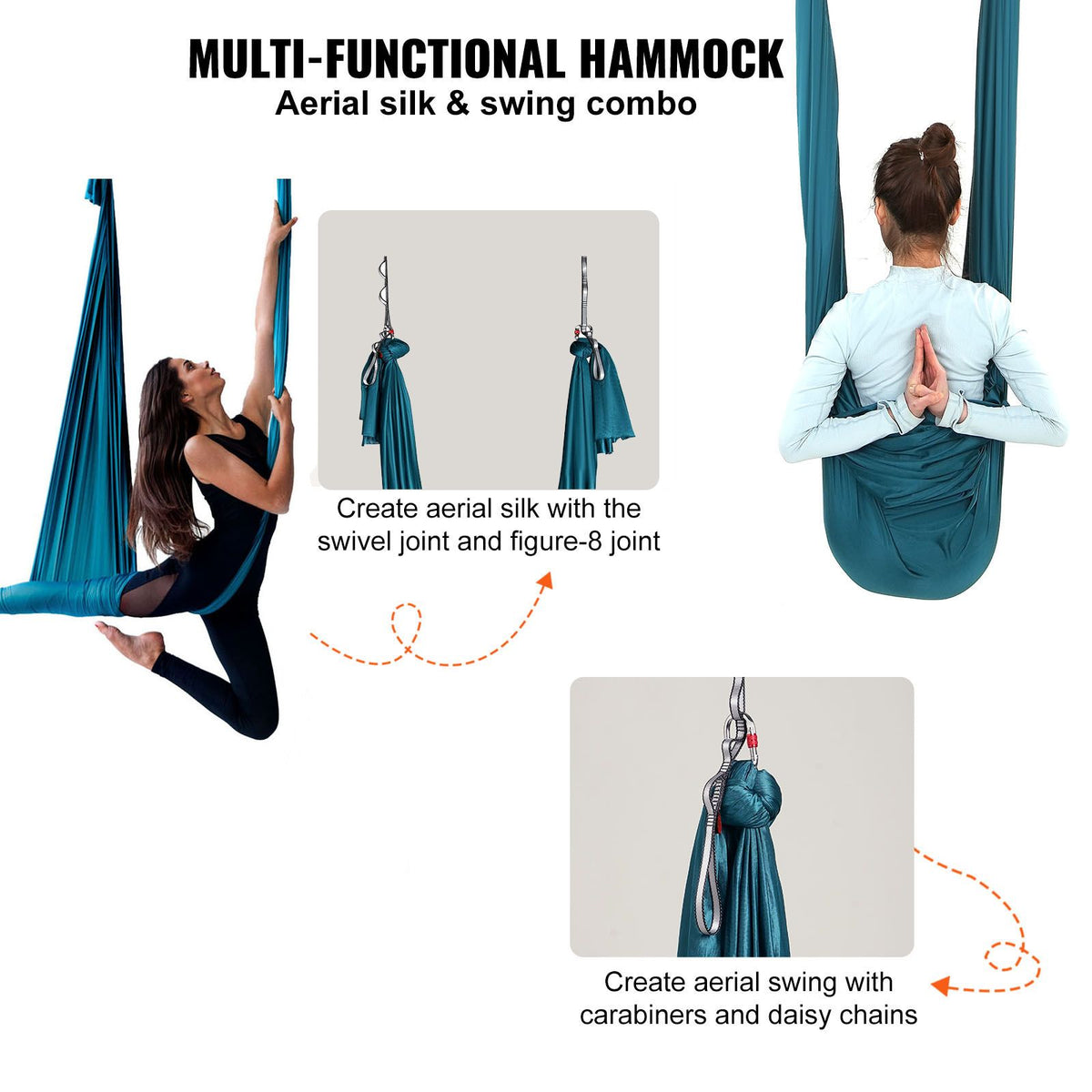 Aerial Yoga Hammock & Swing, 5 m Length Aerial Yoga Starter Kit with 100gsm Nylon Fabric, Full Rigging Hardware & Easy Set-up Guide, Antigravity Flying for All Levels Fitness Bodybuilding, Green