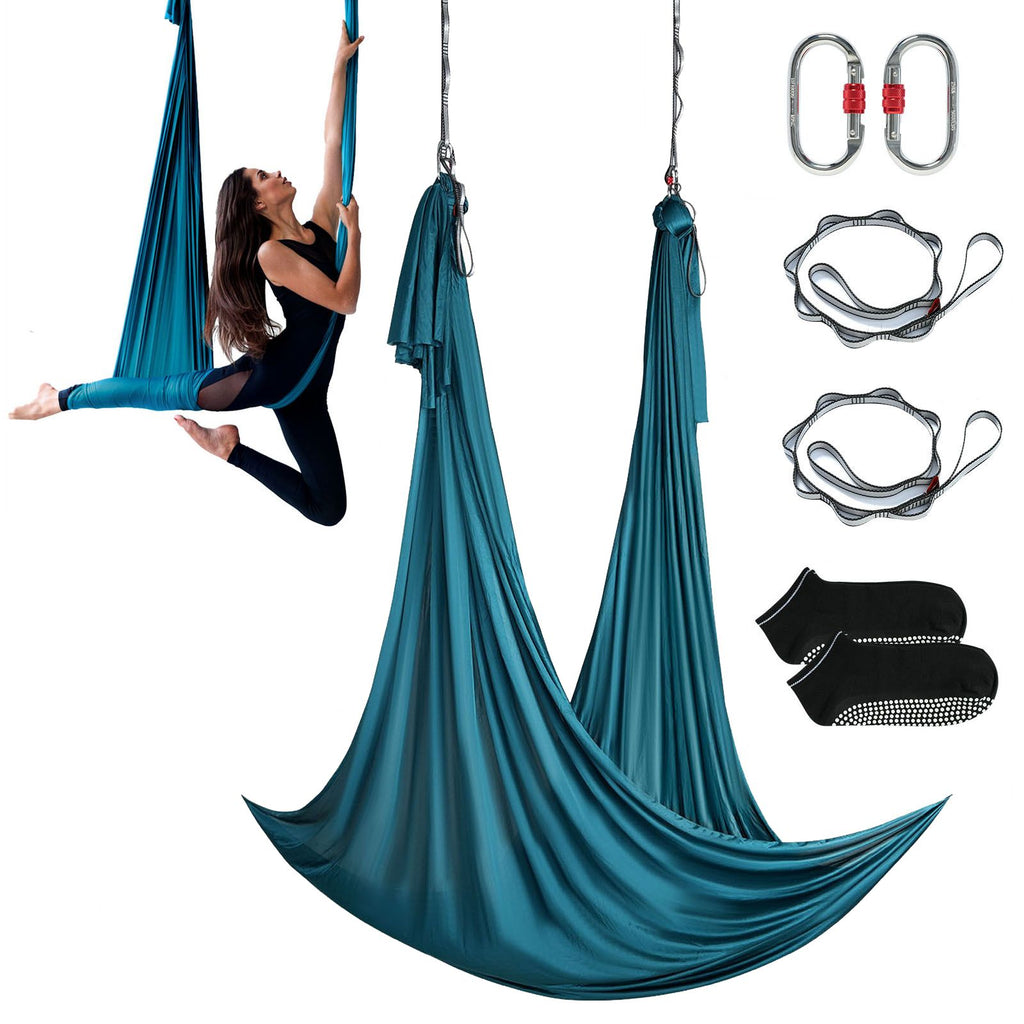 Aerial Yoga Hammock & Swing, 5 m Length Aerial Yoga Starter Kit with 100gsm Nylon Fabric, Full Rigging Hardware & Easy Set-up Guide, Antigravity Flying for All Levels Fitness Bodybuilding, Green