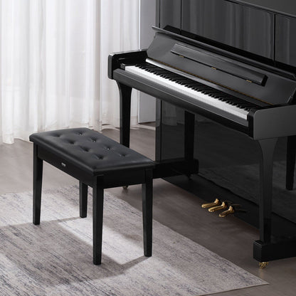 Piano Bench, 750 x 355 x 490 mm, Duet Keyboard Piano Chair with High-Density Padded Cushion, Storage Compartment for Music Books, Wooden Piano Bookcase Stool Seat, for Vanity and Living Room