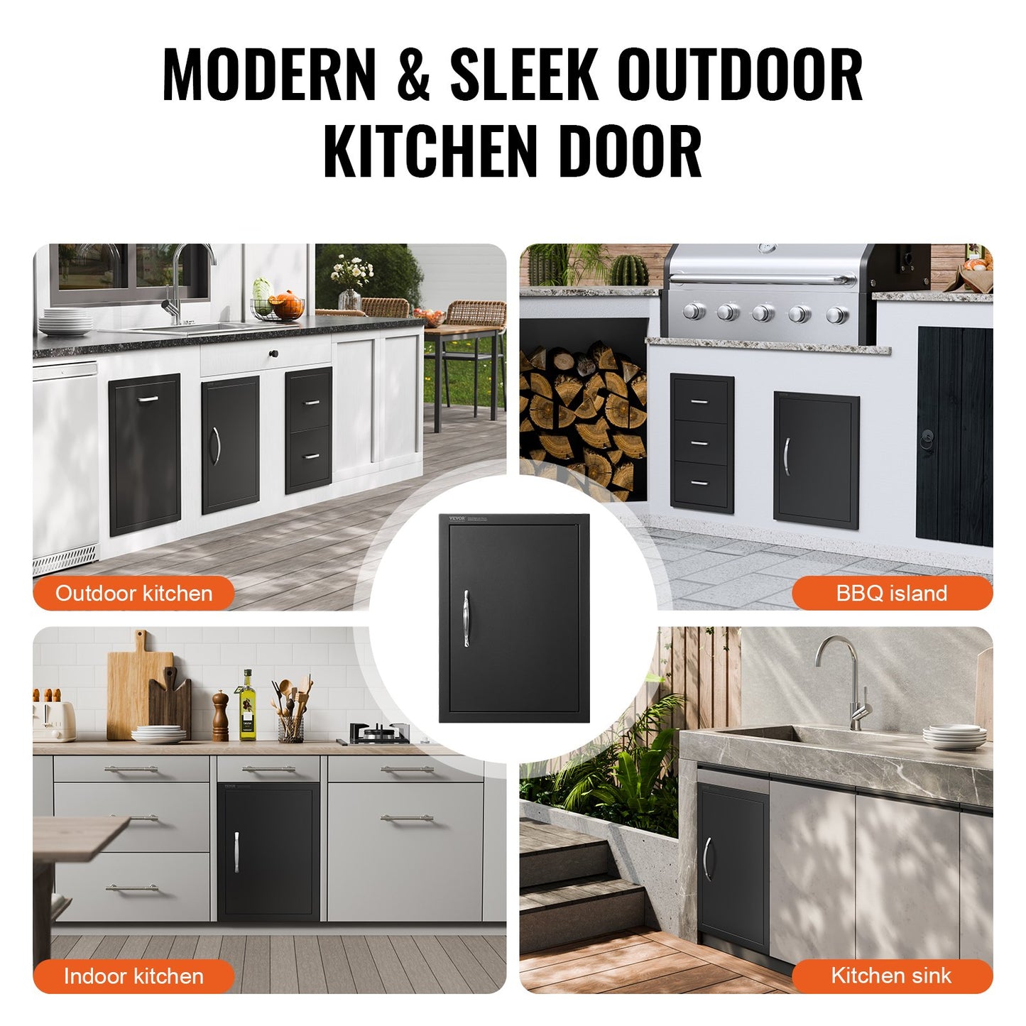 VEVOR BBQ Access Door, 415x570 mm Single Outdoor Kitchen Door, Cold Plate Flush Mount Door, Wall Vertical Door with Handle, for BBQ Island, Grilling Station, Outside Cabinet