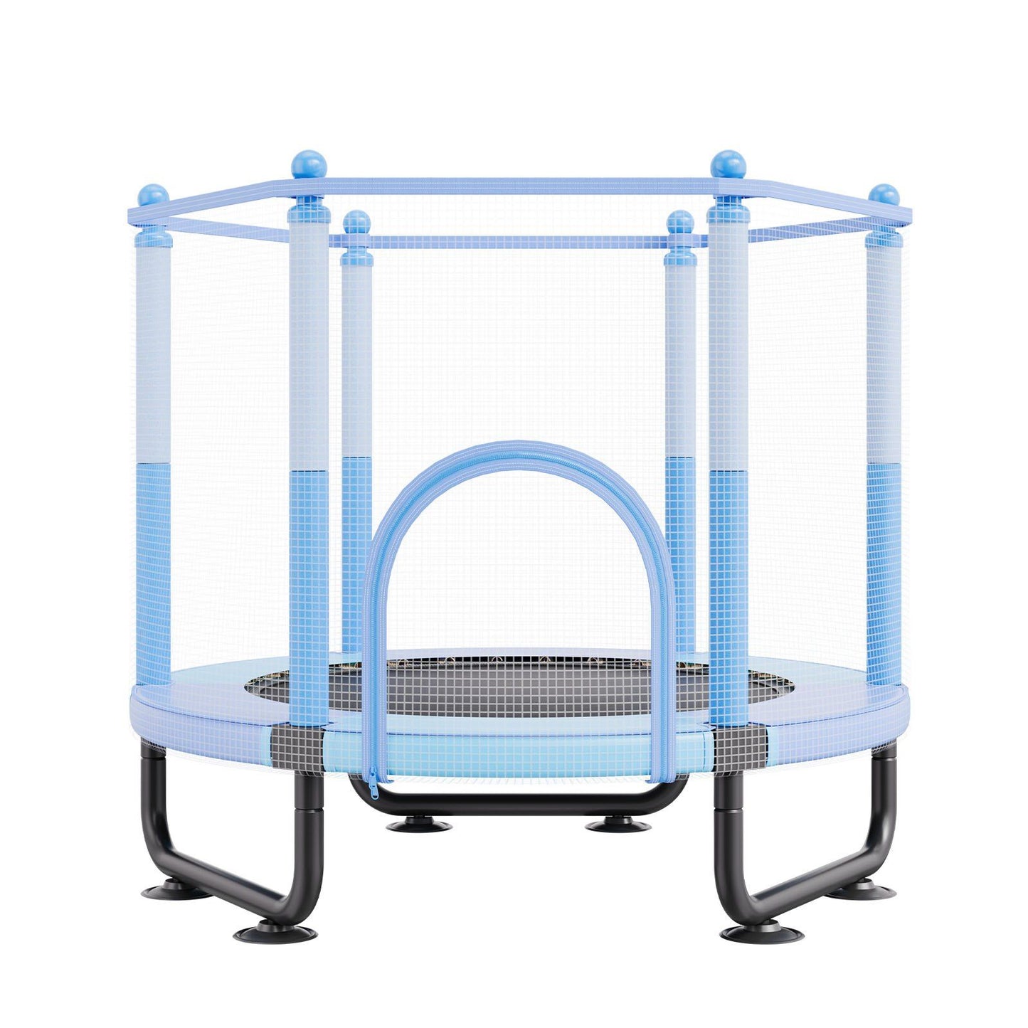 60" Kids Trampoline, 5FT Indoor Outdoor Trampoline, Mini Toddler Recreational Trampolinewith Safety Enclosure Net and Basketball Hoop, Birthday Gifts Christmas Toys for 3+ Years Children, Blue