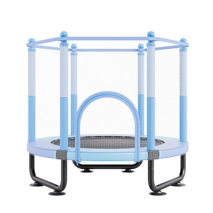 60" Kids Trampoline, 5FT Indoor Outdoor Trampoline, Mini Toddler Recreational Trampolinewith Safety Enclosure Net and Basketball Hoop, Birthday Gifts Christmas Toys for 3+ Years Children, Blue