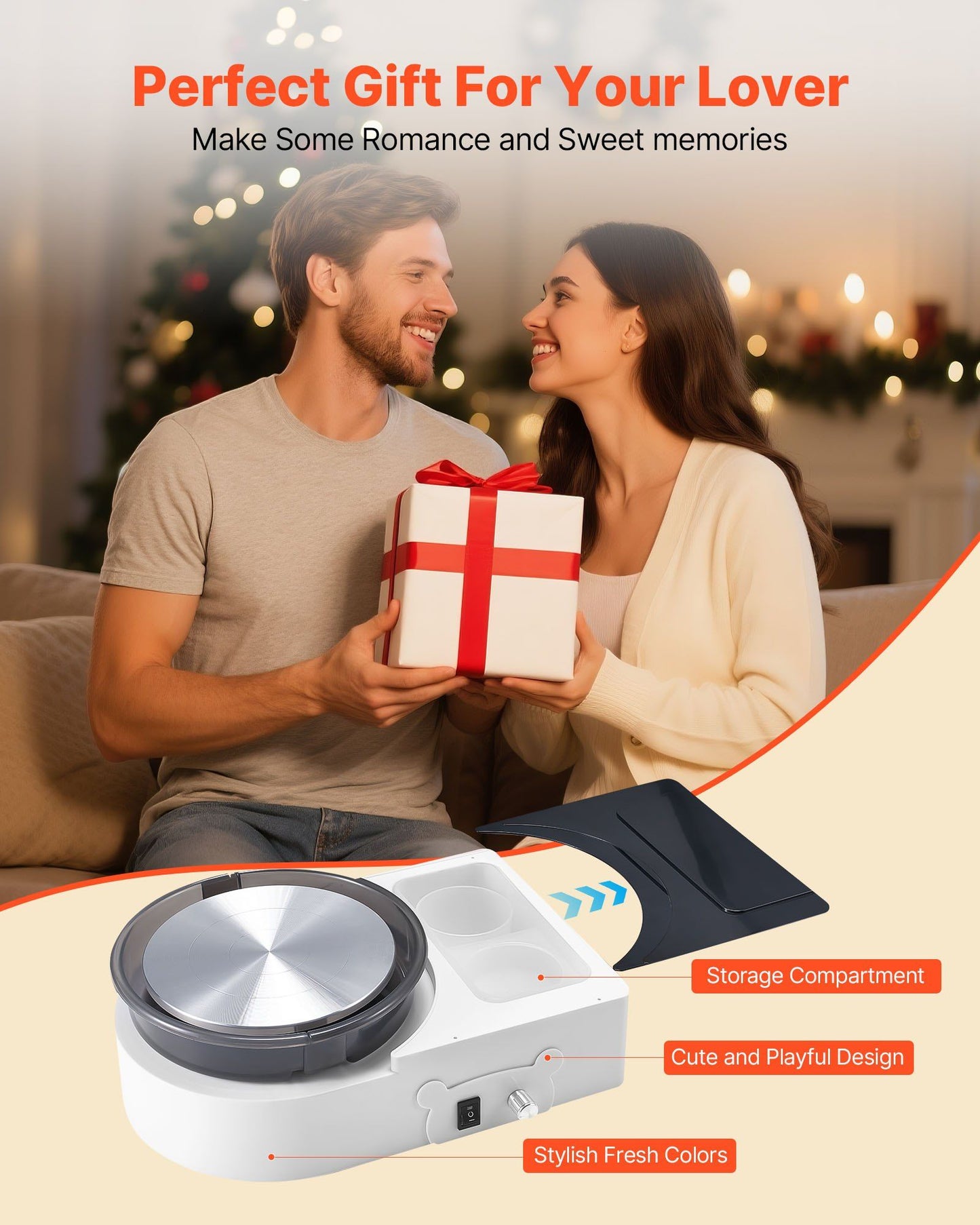 Mini Pottery Wheel, 158 mm Turntable, Forward and Reverse Rotation, Adjustable Speed, Electric Clay Wheel for Kids and Adults, with Clay Shaping Tools, for Home DIY, Pottery Classes, White