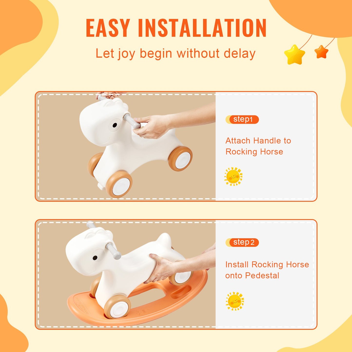 VEVOR 3 in 1 Rocking Horse for Toddlers 1-3 Years, Baby Rocking Horse with Detachable Balance Board and 4 Smooth Wheels, Support up to 80 lbs HDPE Material Kids Ride on Toy, Swinging, Orange