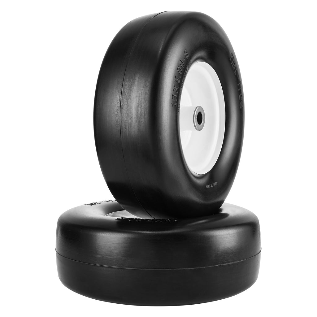 VEVOR Lawn Mower Tires with Rim, 13x5-6" Tubeless Tractor Tires, 2-Pack Tire and Wheel Assembly, Flat-free PU Tires, 3.25"-5.9" Centered Hub, 3/4" Bushing Size, 20 PCS Adapter for Lawn Mowers Tractors