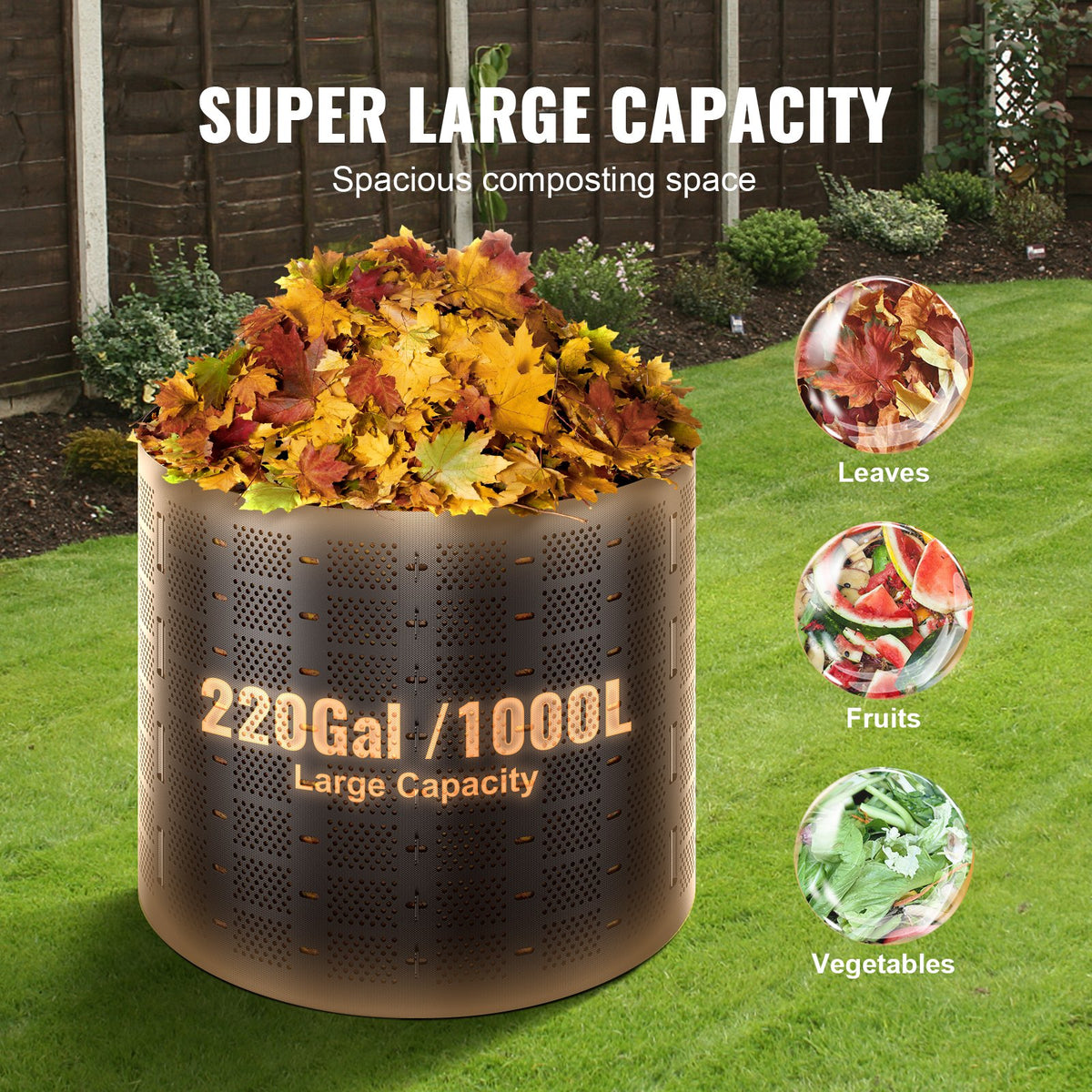VEVOR Compost Bin 1000 L, Outdoor Expandable Composter, Easy to Setup & Large Capacity Composting Bin, Fast Creation of Fertile Soil
