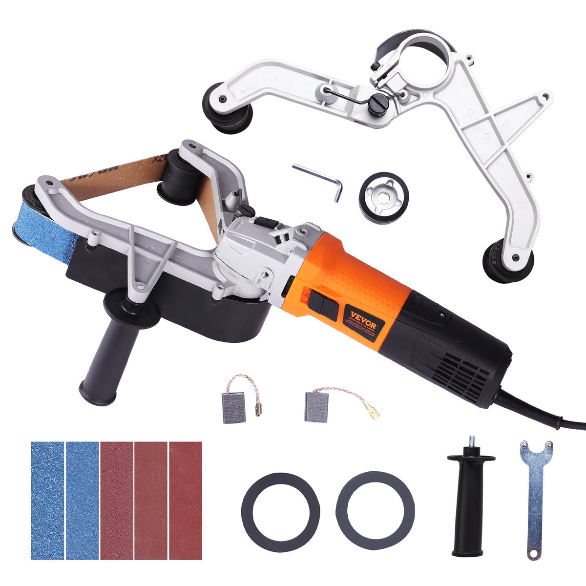 VEVOR Pipe Tube Polisher Sander, 1300W Pipe Belt Sander with 6 Variable Speeds 1100-3200rpm, Professional Belt Sander Grinding Machine with 50PCS Sanding Belts for Burnishing Finishing Rust Removal