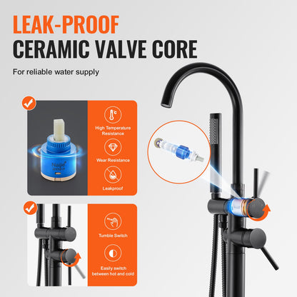 Freestanding Bathtub Faucet, Floor Mount, Freestanding Tub Filler, Shower Mixer Taps, Two Water Modes, 360° Swivel Spout, for Bathing & Showering Pet Bathing Cleaning Drains Toilet Flushing