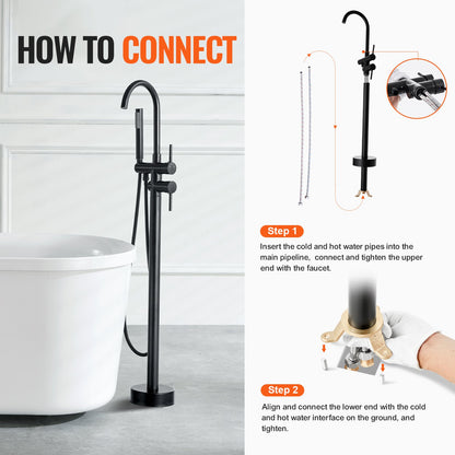 Freestanding Bathtub Faucet, Floor Mount, Freestanding Tub Filler, Shower Mixer Taps, Two Water Modes, 360° Swivel Spout, for Bathing & Showering Pet Bathing Cleaning Drains Toilet Flushing