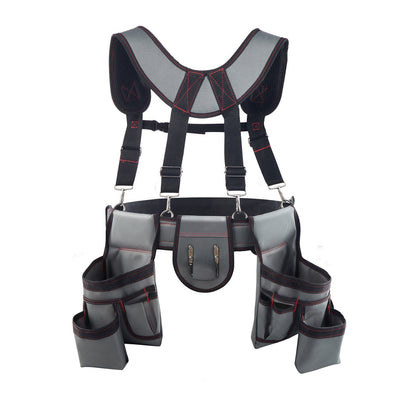 Tool Belt, 22 Pockets Tool Pouch with Suspenders for Men, Heavy Duty Adjustable Utility Belt Bag Suspenders for Electrician, Carpenter, Construction, Work Apron Organizer Waist Adjust 81-173 cm