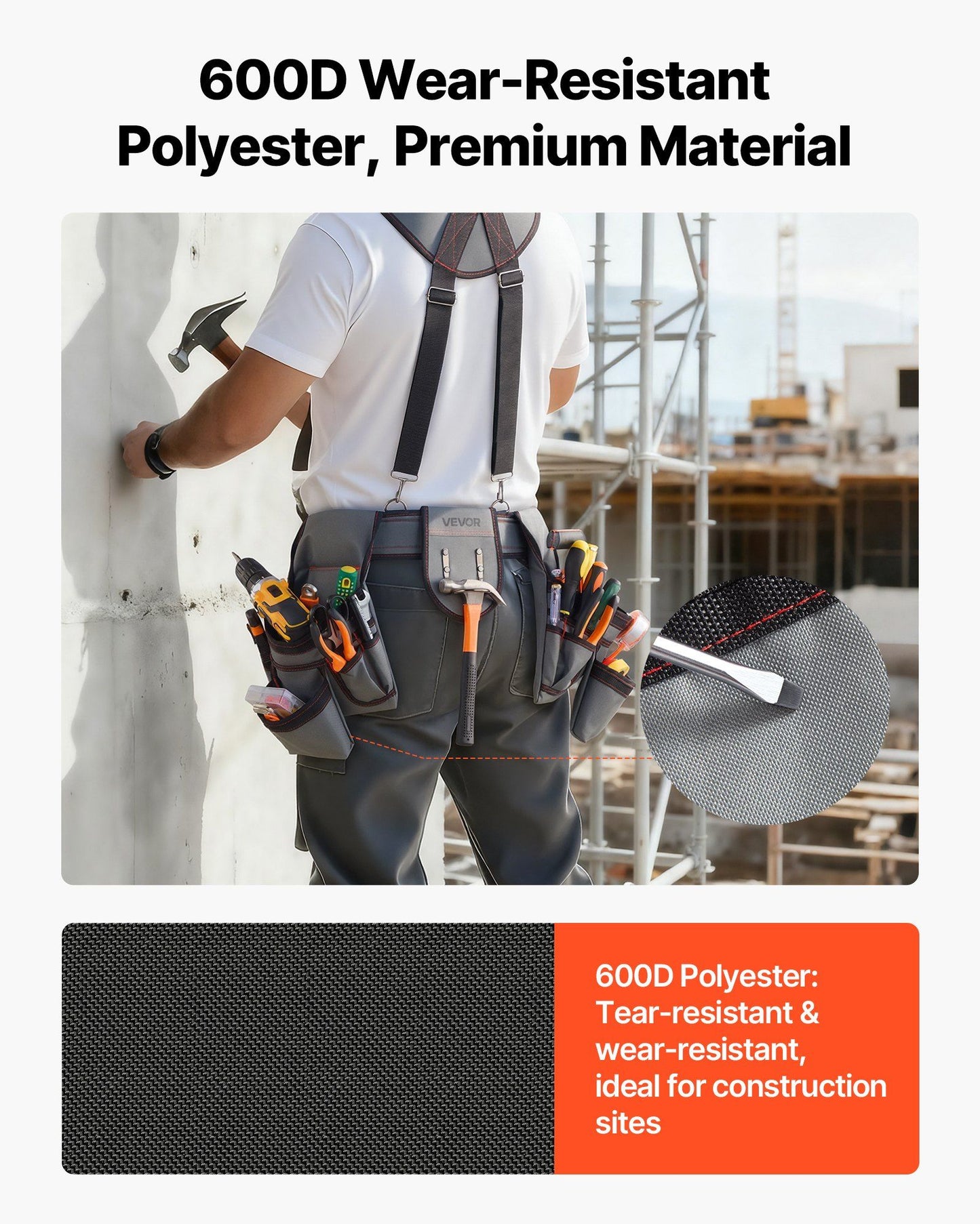 Tool Belt, 22 Pockets Tool Pouch with Suspenders for Men, Heavy Duty Adjustable Utility Belt Bag Suspenders for Electrician, Carpenter, Construction, Work Apron Organizer Waist Adjust 81-173 cm