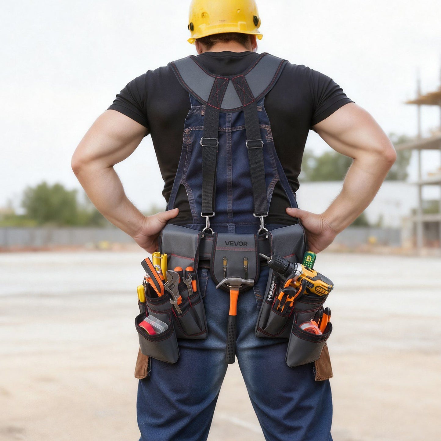 Tool Belt, 22 Pockets Tool Pouch with Suspenders for Men, Heavy Duty Adjustable Utility Belt Bag Suspenders for Electrician, Carpenter, Construction, Work Apron Organizer Waist Adjust 81-173 cm