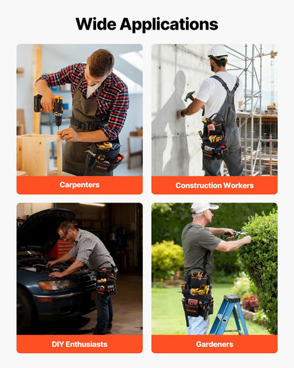 Tool Pouch with Belt, 14 Pockets Professional Tool Belt Pouch for Men, Heavy Duty Detachable Adjustable Utility Work Bag for Electrician, Carpenter, Construction, Adjusts Waist 83 cm to 127 cm