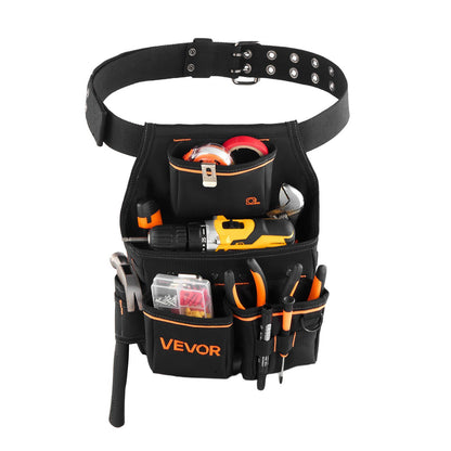 Tool Pouch with Belt, 14 Pockets Professional Tool Belt Pouch for Men, Heavy Duty Detachable Adjustable Utility Work Bag for Electrician, Carpenter, Construction, Adjusts Waist 83 cm to 127 cm