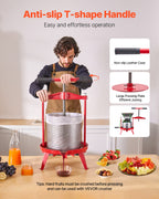 VEVOR 3.69 Gal/14L Fruit Wine Press, Stainless Steel Basket with Cross-beam and Triangular Structure, Manual Juice Maker, Cider Apple Grape Tincture Making Press with T-Handle for Kitchen Home