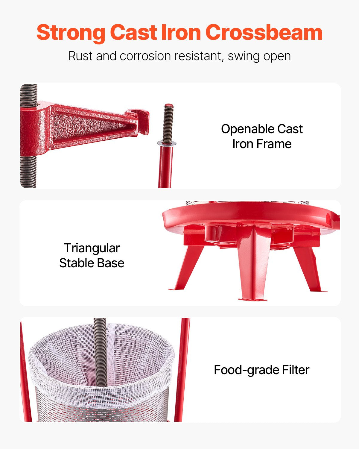 VEVOR 3.69 Gal/14L Fruit Wine Press, Stainless Steel Basket with Cross-beam and Triangular Structure, Manual Juice Maker, Cider Apple Grape Tincture Making Press with T-Handle for Kitchen Home